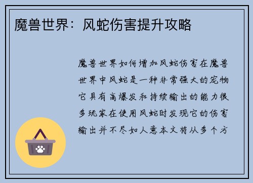 魔兽世界：风蛇伤害提升攻略